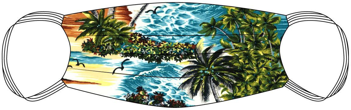 Blue Vintage Hawaiian Print 100% Cotton Face Mask - Made in USA